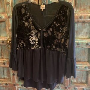 V-neck High-Lo velvet / soft rayon tunic